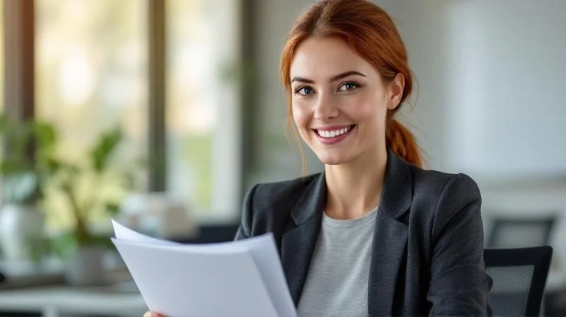 Frau mit IHK-Zertifikat in einem Büro in Saarbrücken